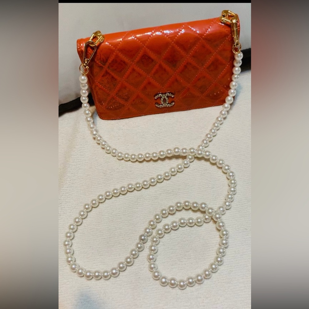 100% Authentic Chanel Quilted Wallet on Pearl Chain
